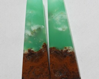 38.85 Cts Natural Bio Chrysoprase (37.5mm X 13mm Each) Cabochon Match Pair