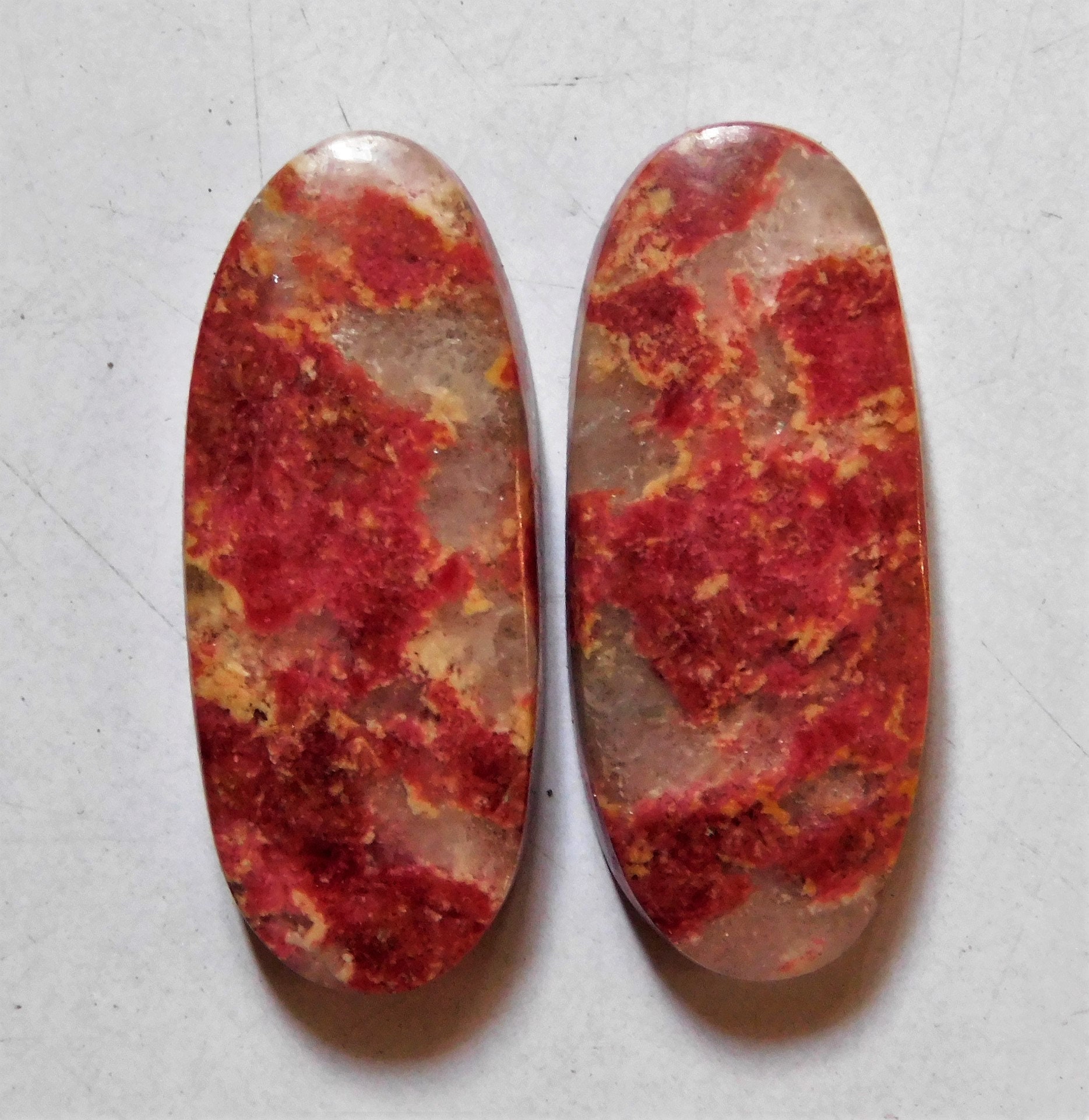 28.35 Cts Natural Pink Thulite Cabochon Loose Match Pair 23mm X 15.5mm each 28.35 Cts Natural Pink Thulite Cabochon Loose Match Pair 23mm X 15.5mm each