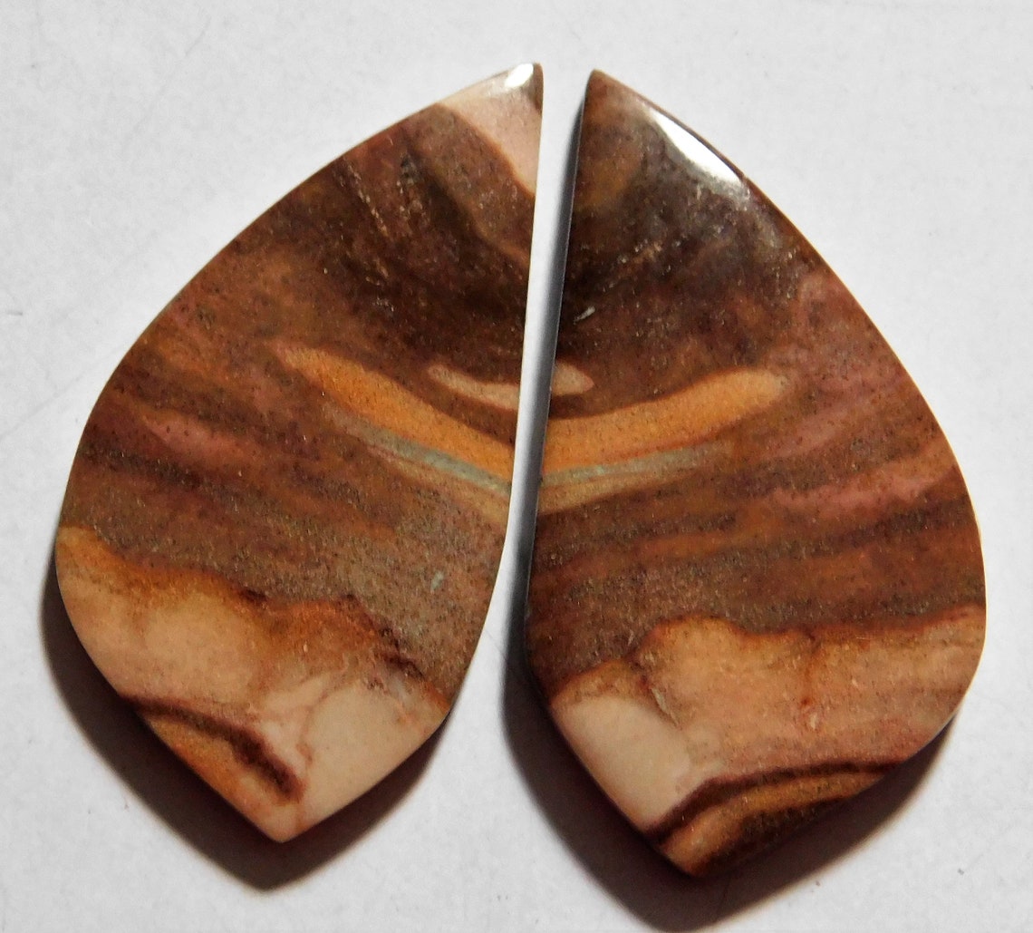 38.20 Cts Natural Wooden Jasper 36mm X 19mm Cabochon Match Etsy