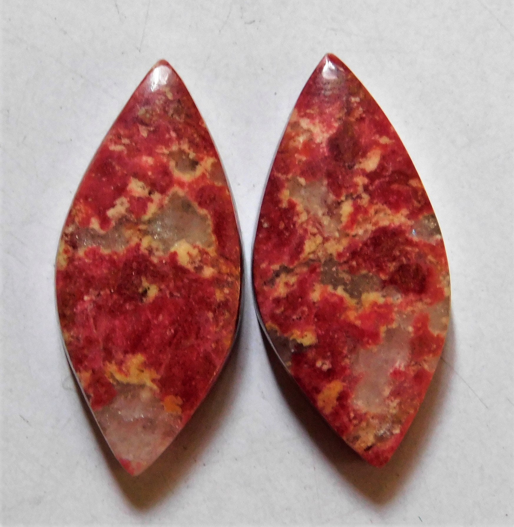 28.35 Cts Natural Pink Thulite Cabochon Loose Match Pair 23mm X 15.5mm each 28.35 Cts Natural Pink Thulite Cabochon Loose Match Pair 23mm X 15.5mm each