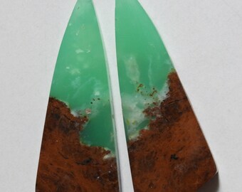 43.70 Cts Natural Bio Chrysoprase (43mm X 16.3mm Each) Cabochon Match Pair