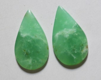 34.65 Cts Natural Chrysoprase (32.4mm X 18.5mm Each) Cabochon Match Pair