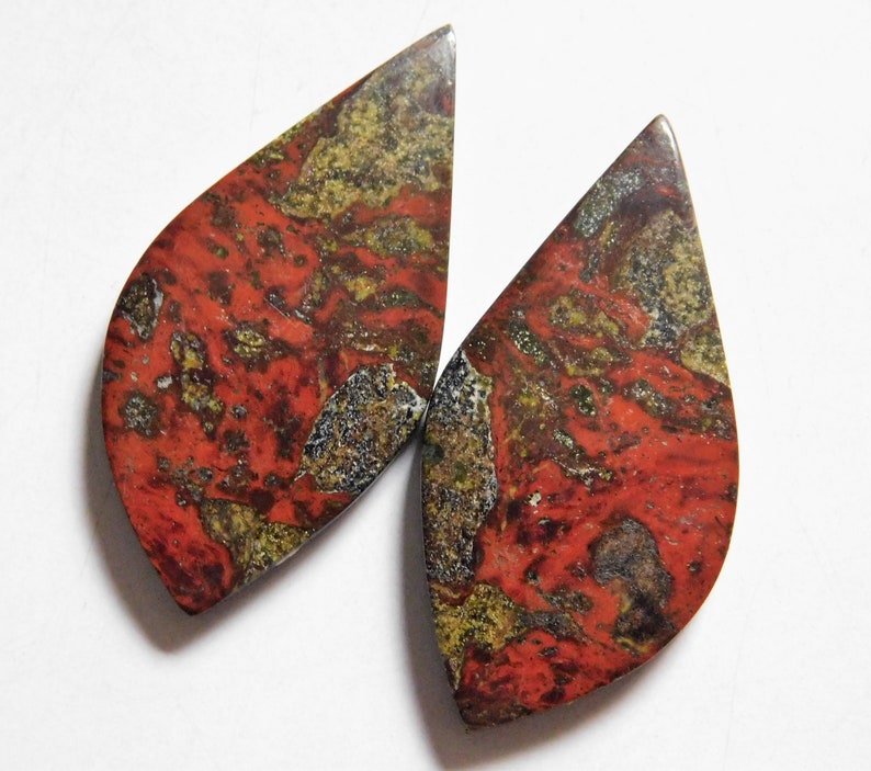 Cabochon Match Pair 38mm X 19mm Each 45.20 Cts Natural Dragon Blood Jasper
