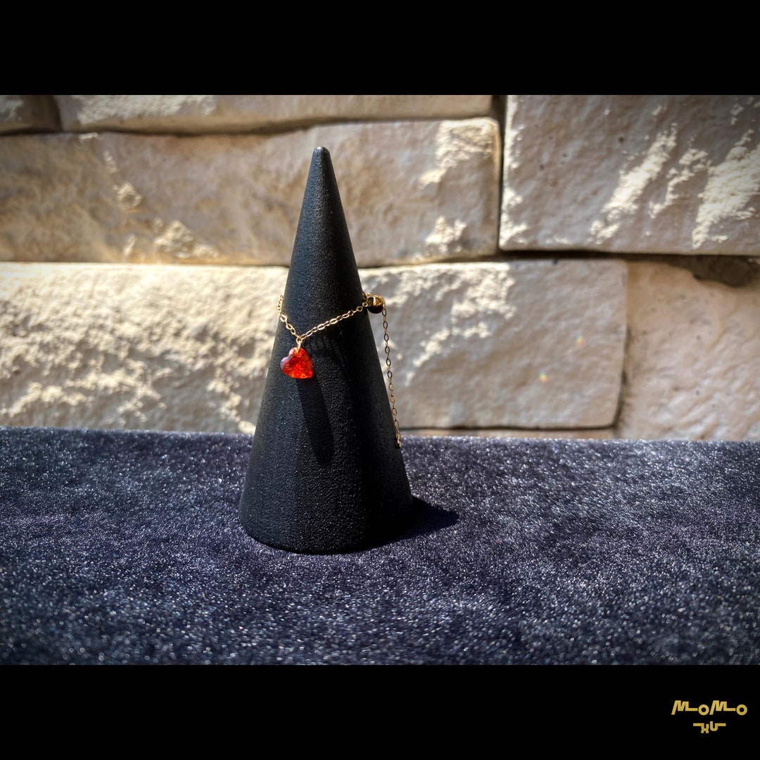 Dainty Adjustable Dangling 14k Gold Filled Chain Ring With Love Heart ...