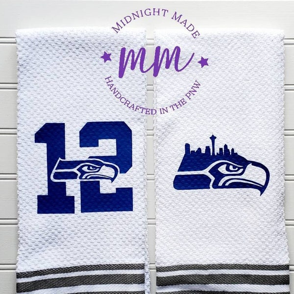 Seahawks kitchen towel, Seahawk gift, football decor Midnight Made