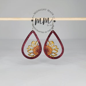 Wood Sunflower Summer Dangle Sunflower Earrings