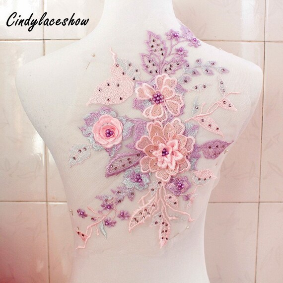 Large Wedding Dress Back Wide Lace Applique Floral Embroidered Motif Trim 50CM
