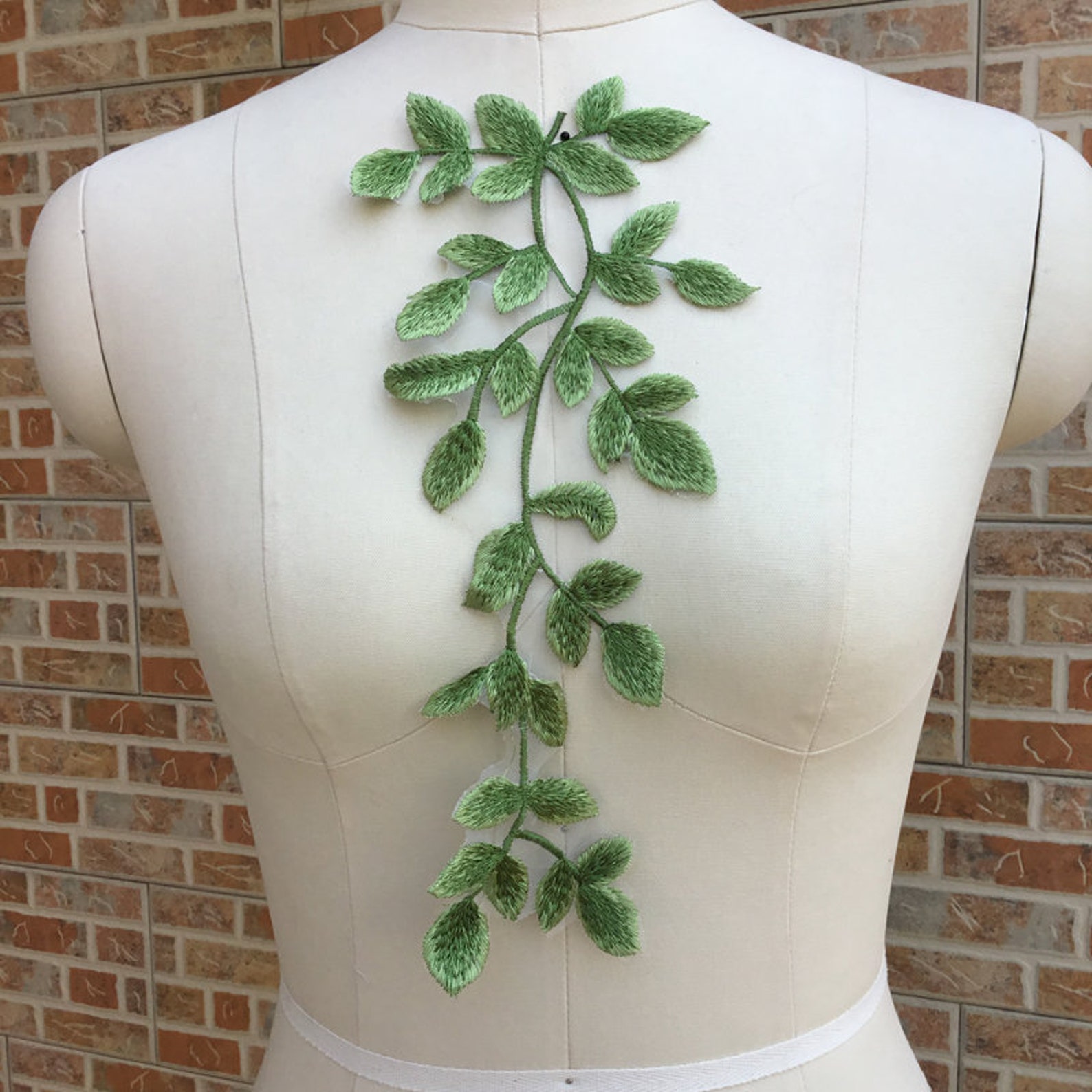 1pair Green Leaves Lace Applique Embroidered Lace Motif Etsy