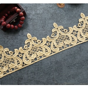 Vintage Gold Metalic Gold Lace Trim, Gold Lace, Gold Scalloped Lace Trim By the Yard,Ribbon,Sewing Applique, Dress Edge