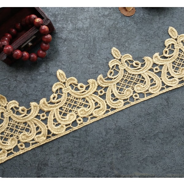 Vintage Gold Metalic Gold Lace Trim, Gold Lace, Gold Scalloped Lace Trim By the Yard,Ribbon,Sewing Applique, Dress Edge