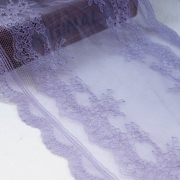 3Yards Stretch Lace Dark Purple Lingerie Lace Trimming Wide Elastic Scalloped Lace Trim Wedding Lace, width 8.86" / 22.5 cm