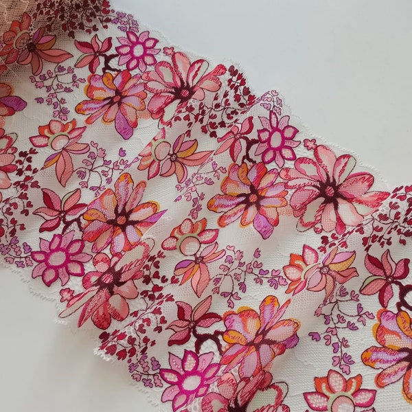 2Yards 8.26'' Wide Colorful Flowers Embroidered Stretch Elastic Lace Trim For Sewing Dress Bra Lingerie Clothes Underwear Bedding