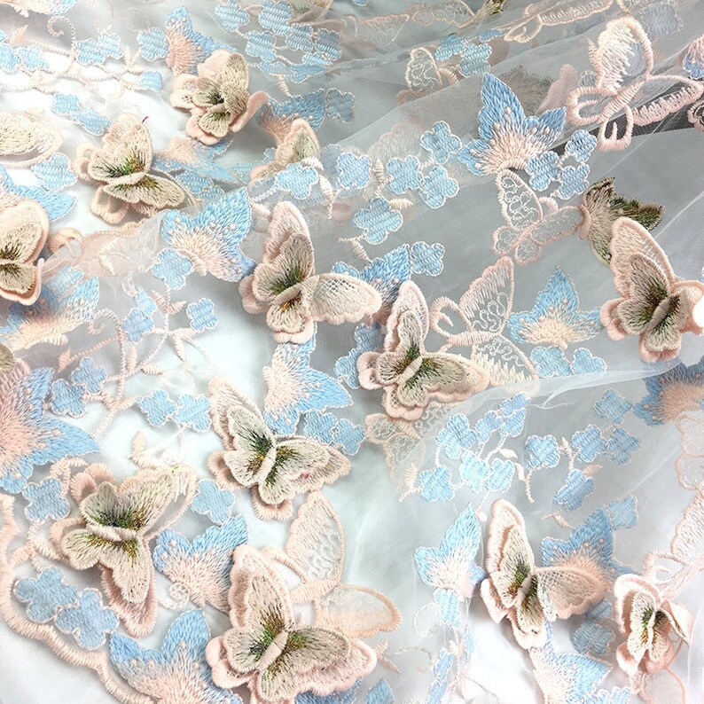1Yard 3D Butterfly Embroidered Lace Fabric Tulle Girl's Etsy