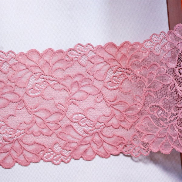 2 yards Dark Pink Flower stretch lace Trim Lingerie bra lace Garment Sewing lace wide Lace fabric Lace width 6.9 inch Lace 17.5 cm Lace