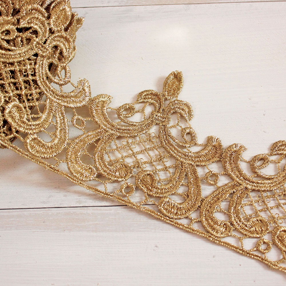 vintage style 3D rosette trim gold lace trim with 3D flowers gold lace