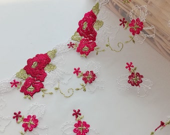 2 mètres 5,9 '' de largeur rouge petites bordures en dentelle brodée florale maille blanche en tissu pour robe de fille accessoires de cheveux bricolage fait main