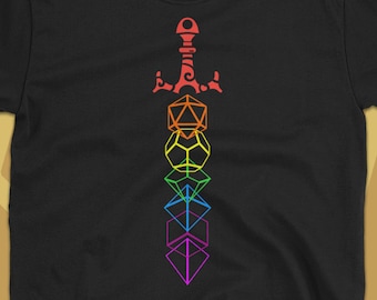 Rainbow Dice Sword für Dungeons and Dragons Spieler Tabletop RPG Nerdy & Geeky Unisex Shirt