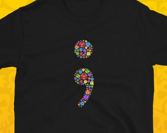 Rainbow Semicolon Mental Health Awareness Dice Dungeons and Dragons Shirt DND Tshirt Tabletop RPG T-Shirt Nerdy and Geeky Unisex Shirt