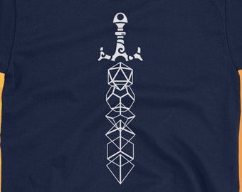 Camiseta inspirada em Dungeons and Dragons com espada de dado poliédrica - Camiseta D&D - Camiseta D&D - Ideia de presente para RPG de mesa nerd