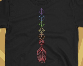 Rainbow Dice Arrow Dice Set Dungeons and Dragons Inspired T-Shirt - DnD Tee - D&D Shirt - Nerdy Tabletop RPG Gaming Gift Idea