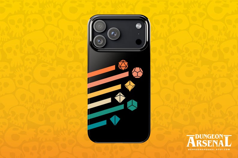 Retro Dice Set iPhone-hoesje Dungeons and Dragons, DnD-telefoonhoesjes, tabletop RPG-hoesje voor iPhone, ondersteunt draadloos opladen afbeelding 1