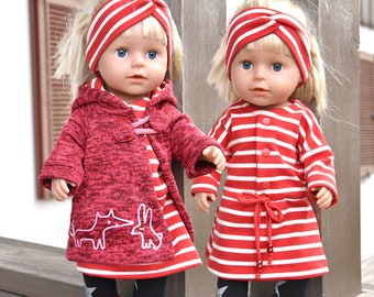 Doll suit Little Miss Chic • Doll size 41-50 cm • Coat+skirt+blouse shirt+boots+beanie+headband • eBook & pattern