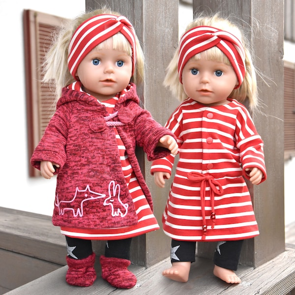 Puppenkombi Little Miss Chic  • Puppengröße 41-50 cm • Mantel+Rock+Blusenshirt+Stiefel+Beanie+Stirnband • eBook & Schnittmuster