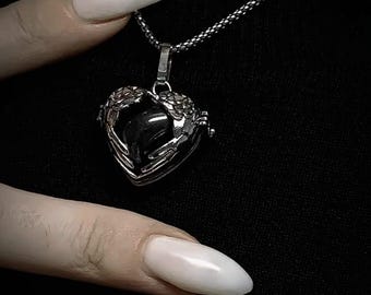 Collana con medaglione apribile chiama angeli, in lega senza nichel placcato argento e pietra dura