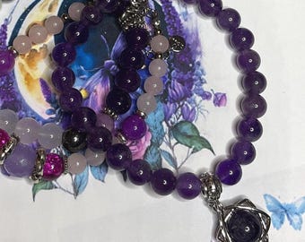 Bacciale Merkaba in Ametista naturale,elastico  Made in Italy