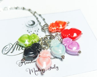 Collana pendente girocollo in acciaio placcata oro 14 carati boho style con cuore in ceramica , vari colori disponibili