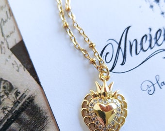 Collana Votiva PGR in acciaio Cuore Sacro placcato oro 18 carati  e zirconi spedizione gratis italia