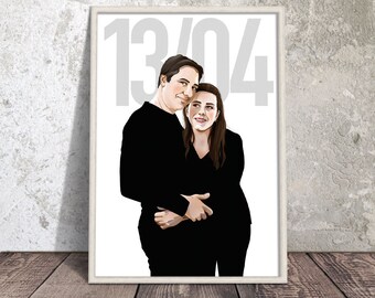 Portrait on commission, portrait from photo, anniversary, black and white graphics, digital download, up to 60 x 90 cm