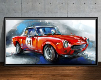 Car painting, digital painting, Fiat 124 spider, digital download, printable file