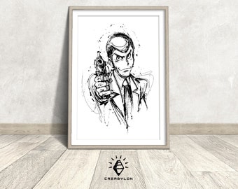 Lupin III Inspired Anime Wanted Posters | Digitally Hand Drawn