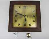 Junghans Pfeilkreuz Art Deco school clock wall clock wall clock pendule wood copper winding up with key and gong 1930 Antiques