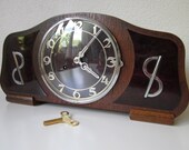 Germany Art deco mantle clock mantel clock fireplace mantle clock grandmother wood bakelite chrome windable 1940 Antique Jung Hans Hermle