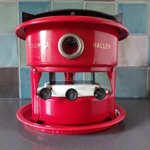 Haller Petroleum stove petroleum set oil stove red 3 burner enamel enamelware enamel cooking stove 1960 60&#39;s vintage