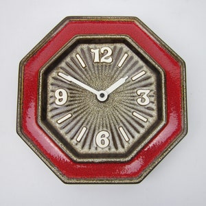 Clock JUNGHANS QUARTZ kitchen clock wall wall kitchen ceramic red brown Germany 1970 70&#39;s vintage modern