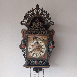 Clock wall clock Frisian chair clock with MOONPHASE Netherlands wall clock WUBA wood weights pendulum 1960 60&#39;s vintage antique