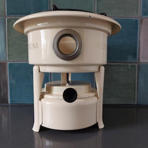 Haller kerosene stove, kerosene stove, oil stove, white, 1 burner, enamel, enamelware, enamel cooking stove, 1960s vintage