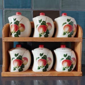 Estante para especias, estante para especias, decoración de pared, cocina, madera, porcelana, soporte, solo para pared, decoración vintage, años 80