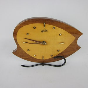 Clock WUBA mantel clock table clock wood analog 1950 Germany mid century modern vintage