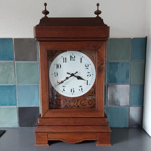 Large Clock with key Germany wall clock pendulum mantel clock with wood 1940 40&#39;s vintage antique