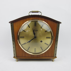 HAID quartz mantle clock mantel clock table clock wood 1970 Germany mid century modern