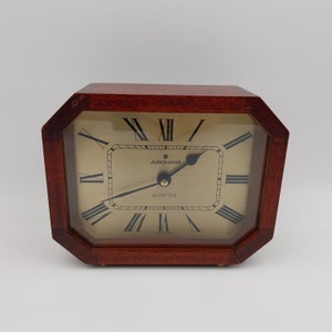 Clock JUNGHANS quartz mantle mantel clock table clock wood 1970 Germany vintage