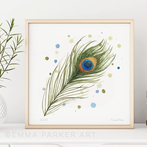 Watercolour Peacock Feather Fine Art Print | Peacock Art | Peacock Feathers | Peacock Wall Art | Blue Wall Art | Peacock Painting Print