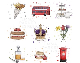 A Very British Celebration Fine Art Print | Jubilee Art | Queen Elizabeth II | Charles Coronation Art Print | London Print | Watercolour