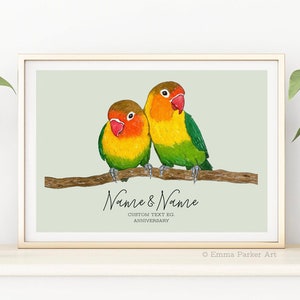 Customisable ‘Lovebirds’ Print | Personalised Couples Print | Valentine’s Gift | Engagement Gift | Wedding Gift | Personalised Anniversary