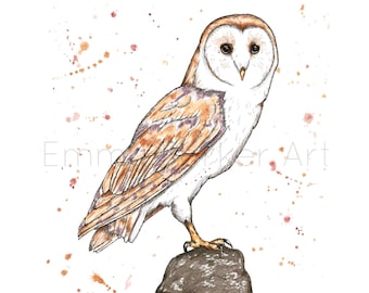 Watercolour Barn Owl Fine Art Print ‘Autumn Watch’ | Watercolour Barn Owl Painting | Watercolour Barn Owl Print | Watercolour Barn Owl Art