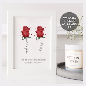 Personalised Couple Family Name Print | Flower Name Print | Personalised Valentine’s Day Print Gift | Personalised Engagement | Wedding